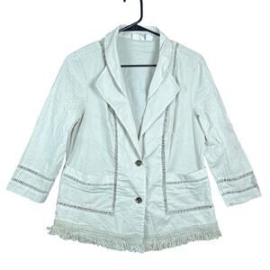 Zenergy by Chicos Womens Jacket Ivory Button Up Fringe Blazer Stretch 0 (S)